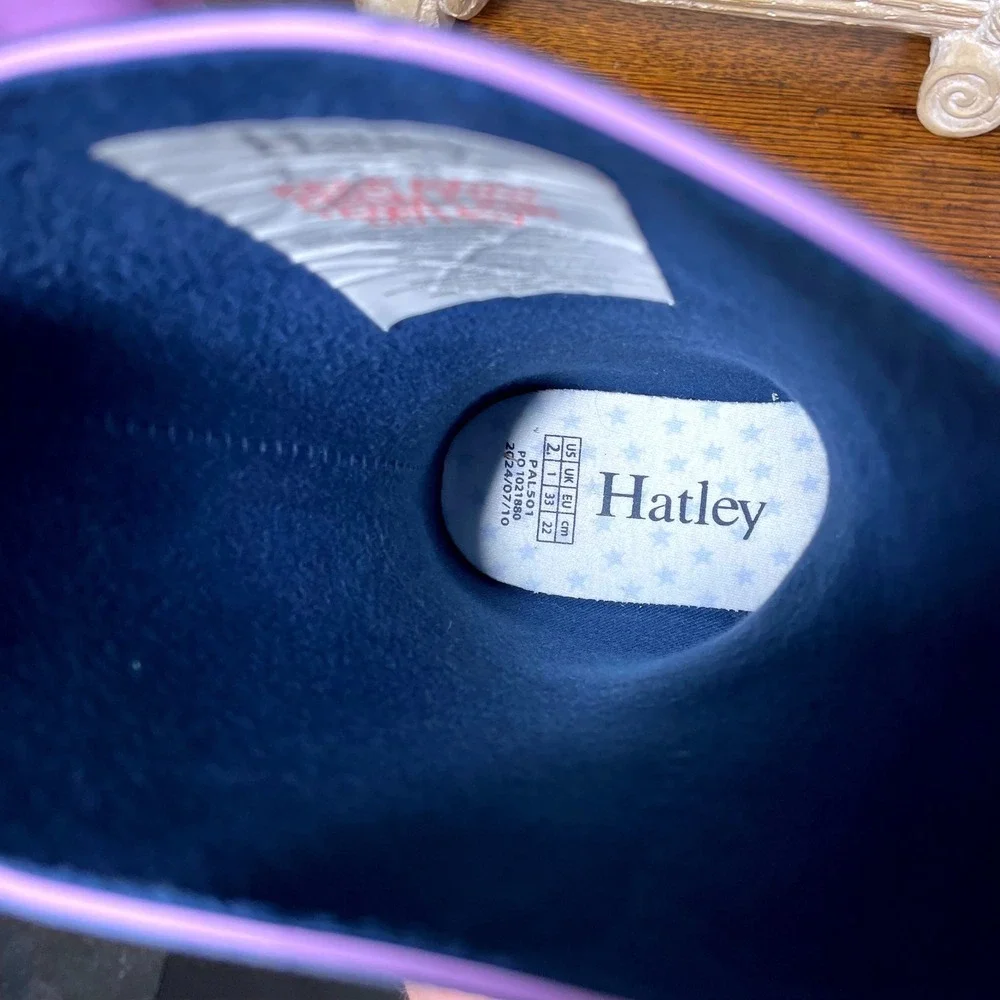 Hatley Girls Lavender Purple Navy Blue Rubber Rain Boots Size US 2 Waterproof